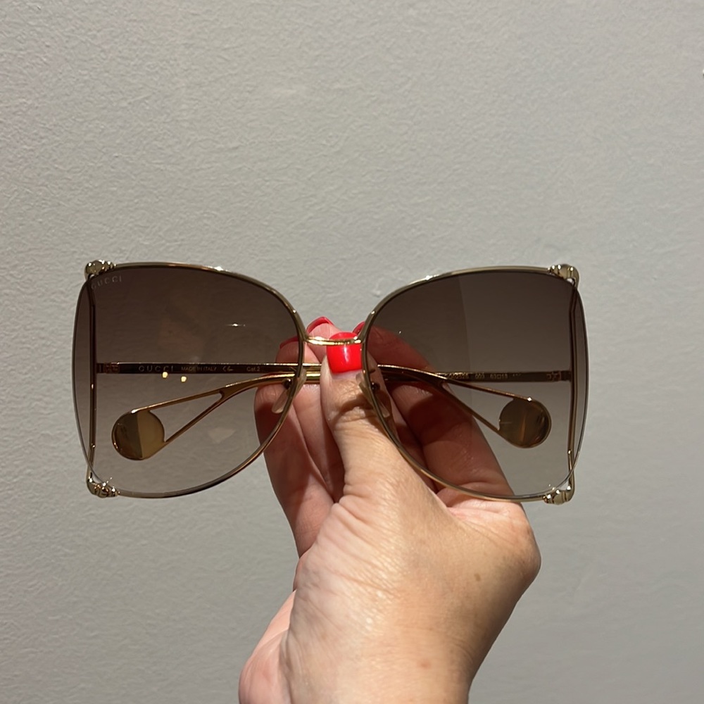 Gucci Oversized Square Frame Metal Sunglasses